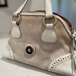 Dooney & Bourke Beige and White Bag W/Tassels